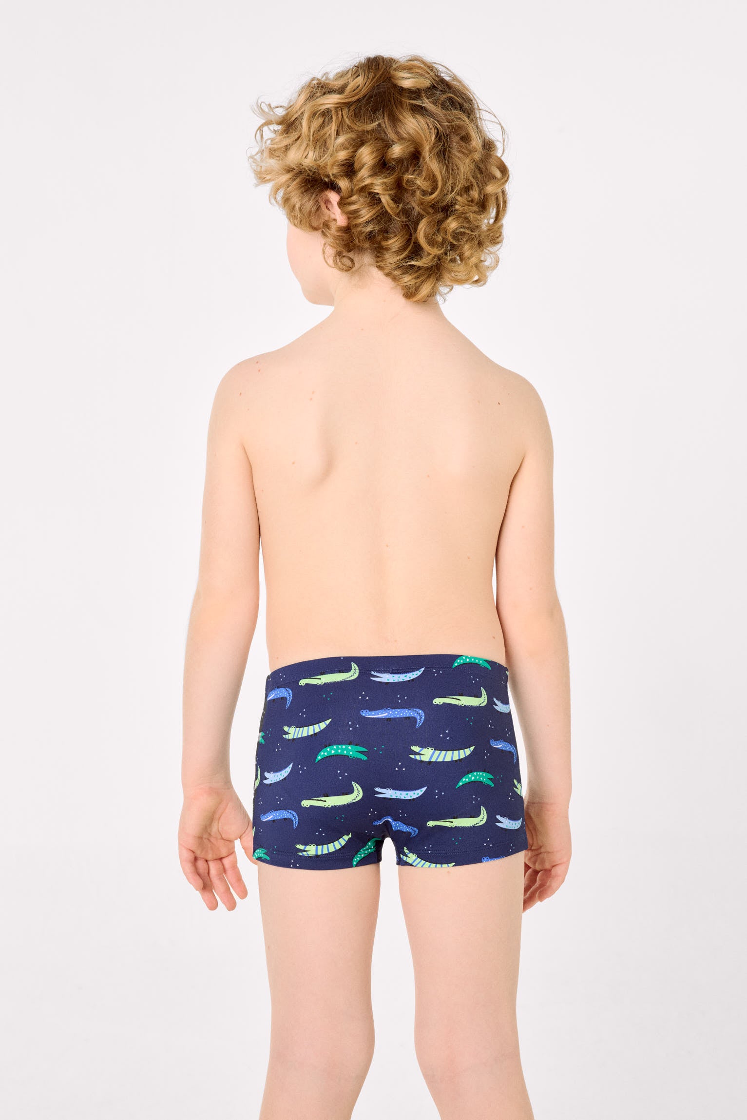 Boys' boxer swim trunks with crocodile print