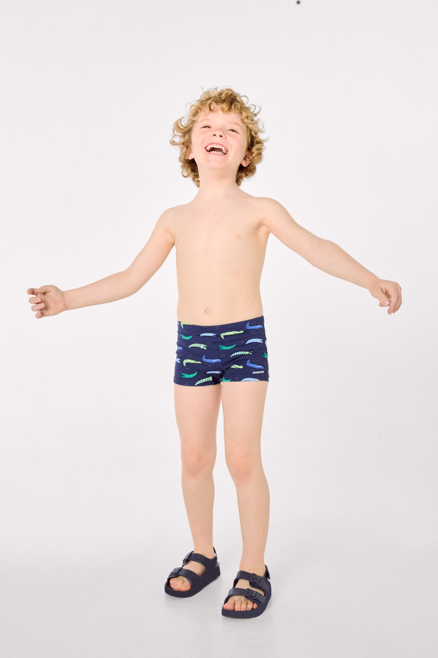 Boys' boxer swim trunks with crocodile print