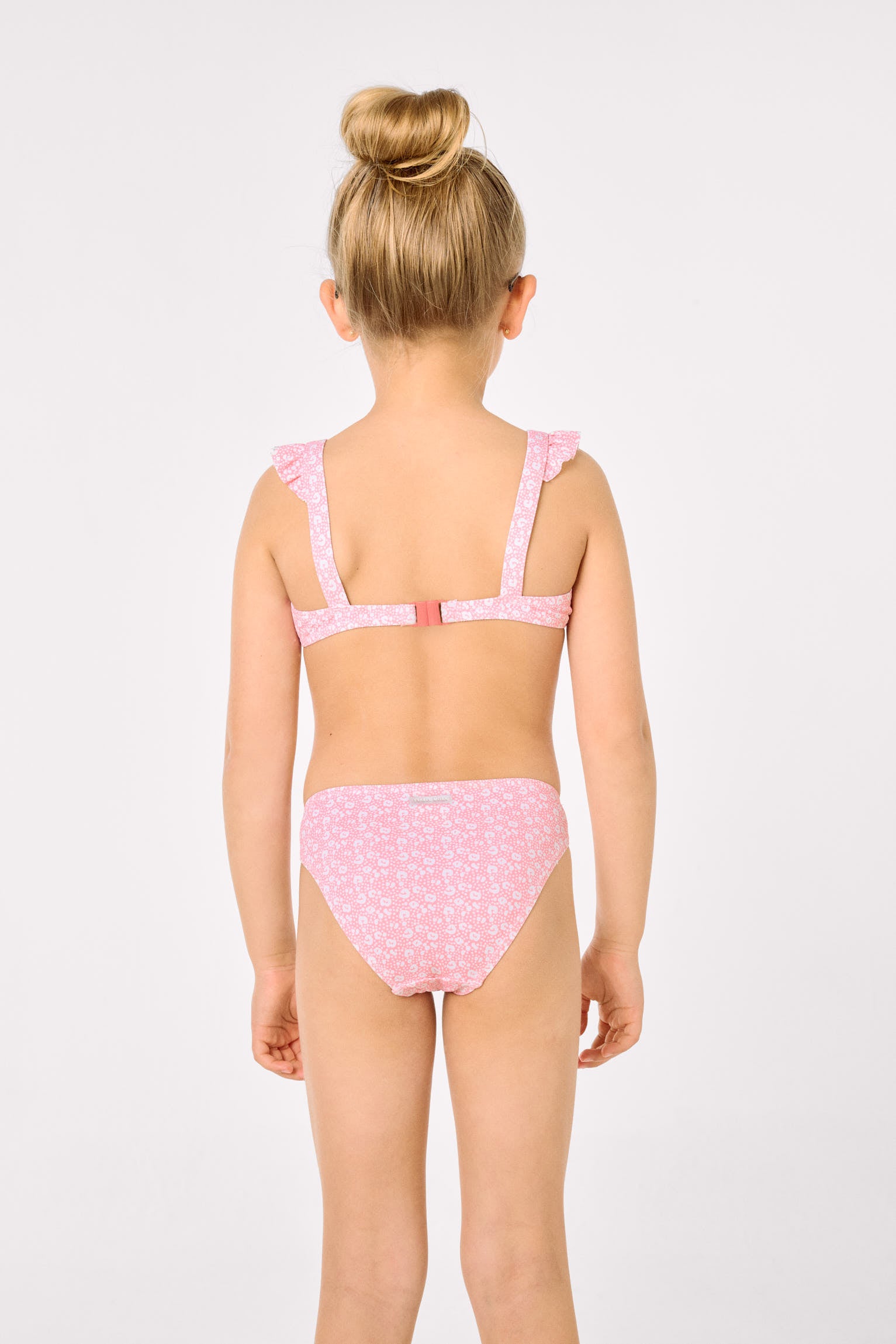 Girls' bikini with ruffle details, pink leopard print