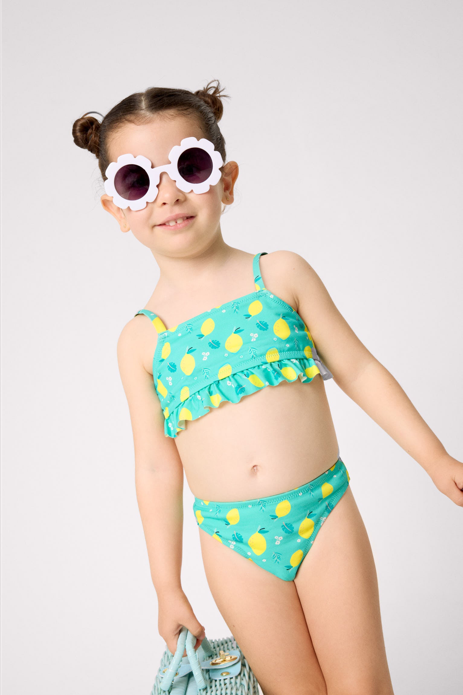 Girl's bikini with lemon print ruffle detail