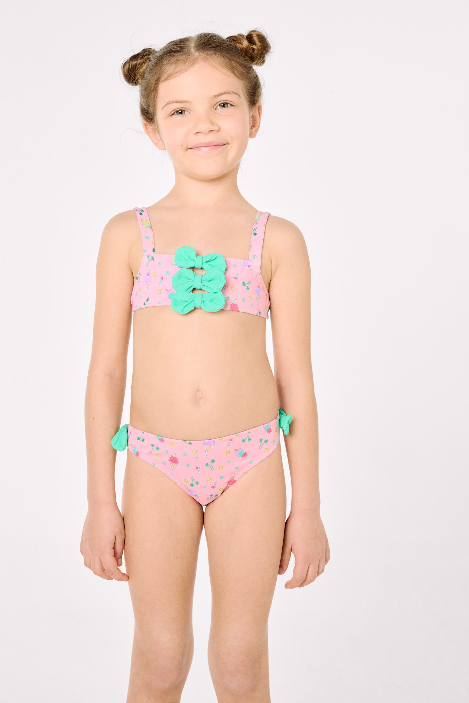 Girls' bikini with bow details and an ice cream summer print