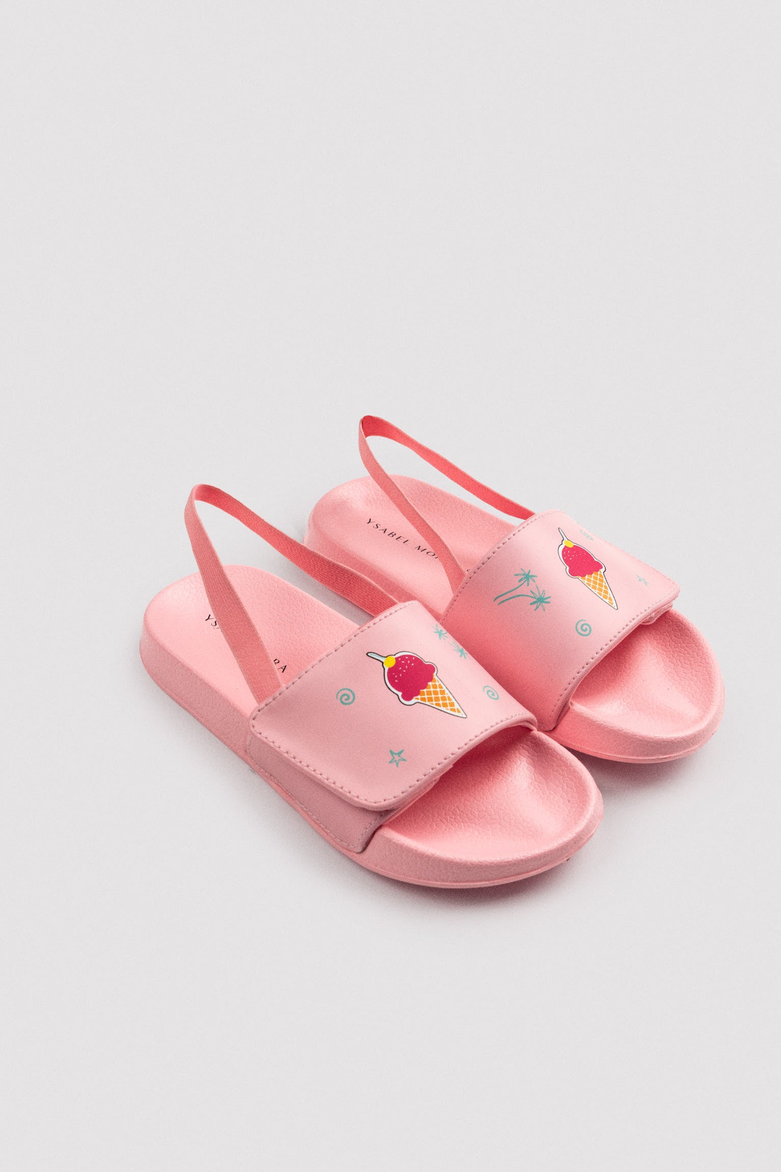 Children's flip-flops with Velcro closure and ice cream print