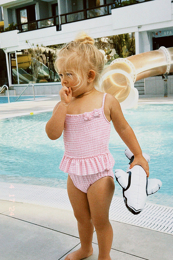 Pink gingham honeycomb baby swimsuit