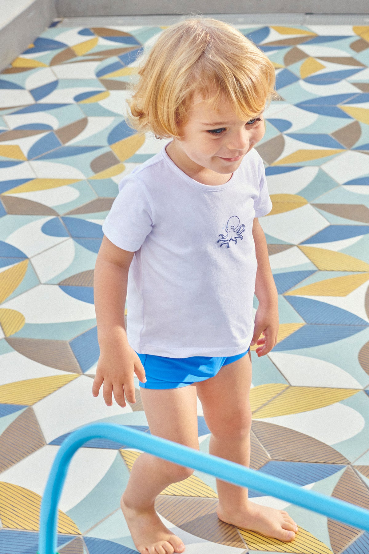 Baby set of boxer swimsuit and white octopus t-shirt