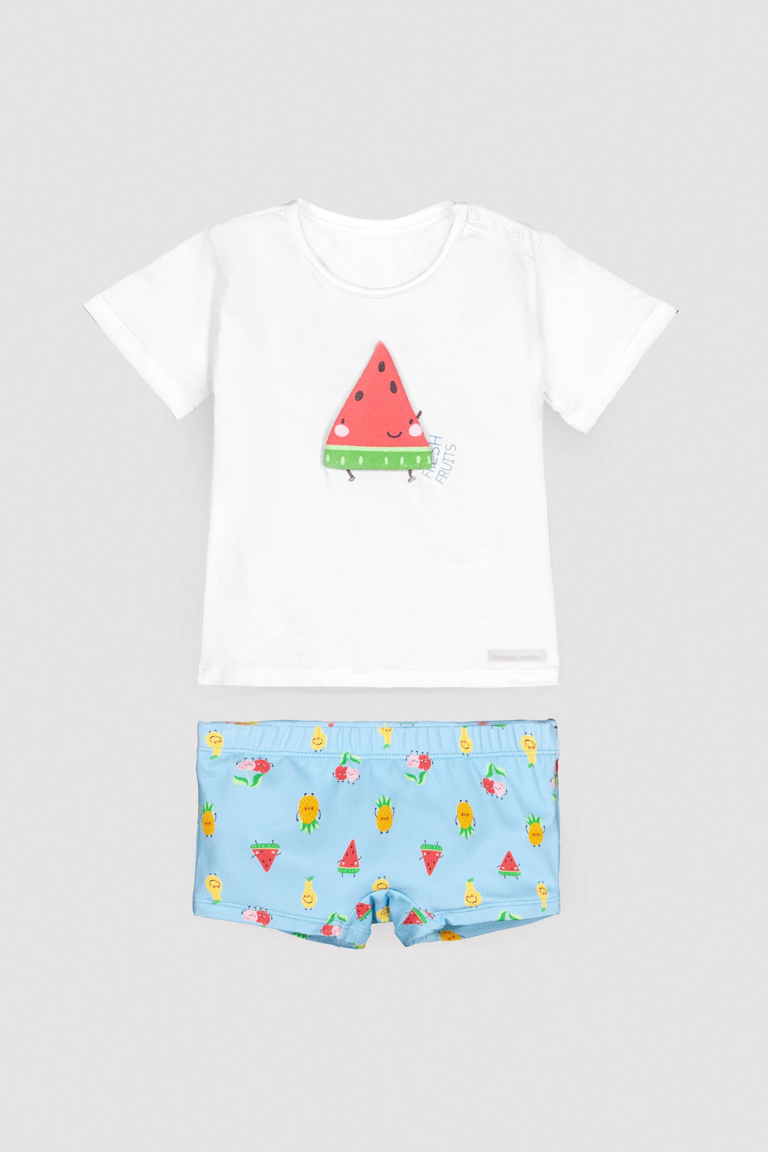 Baby fruit print t-shirt and boxer swimsuit set