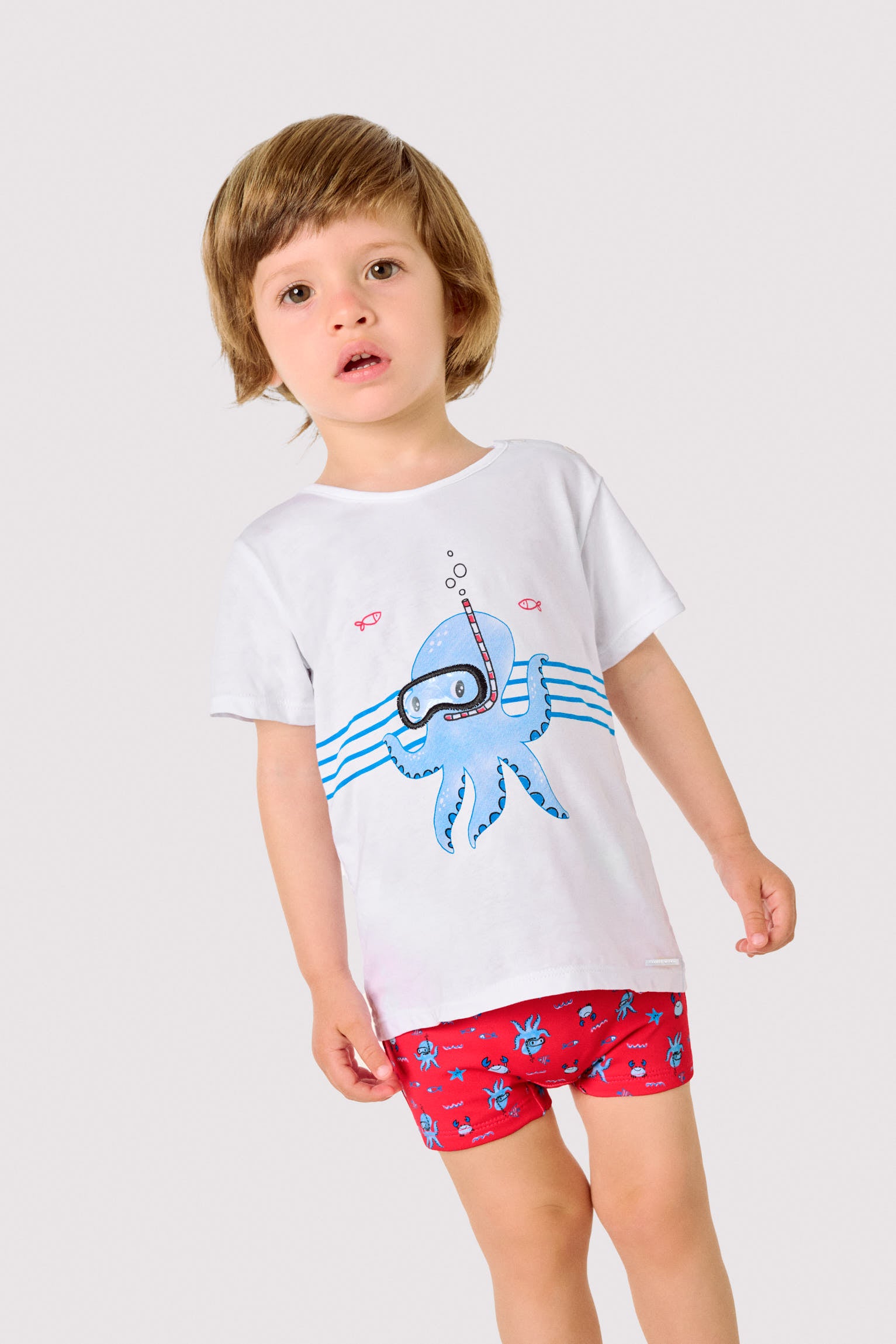 Baby t-shirt and boxer shorts set with octopus print