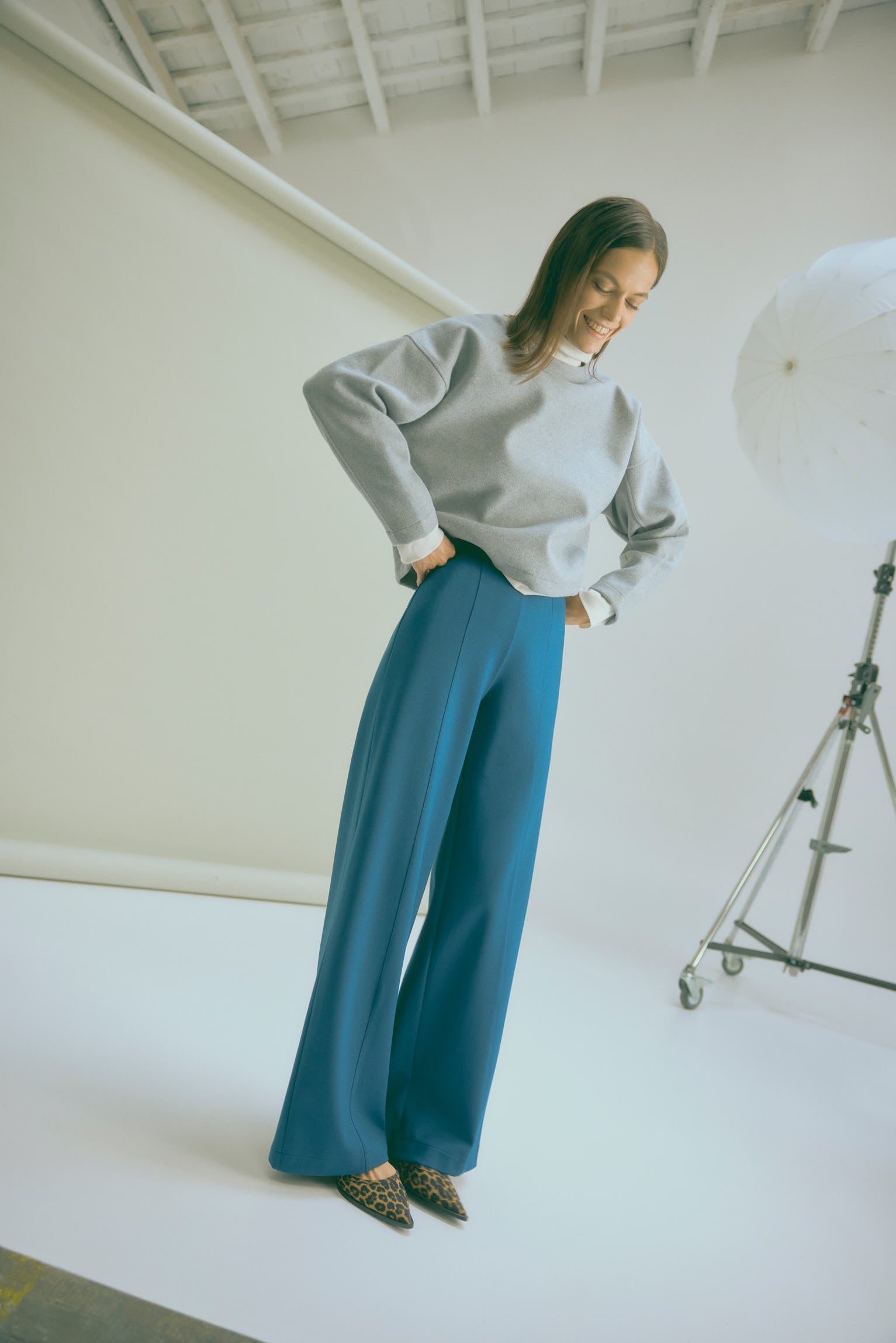 Wide blue dress pants