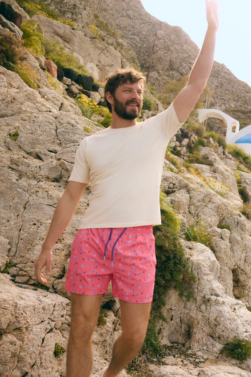 Half swimsuit with palm tree and surfboard print