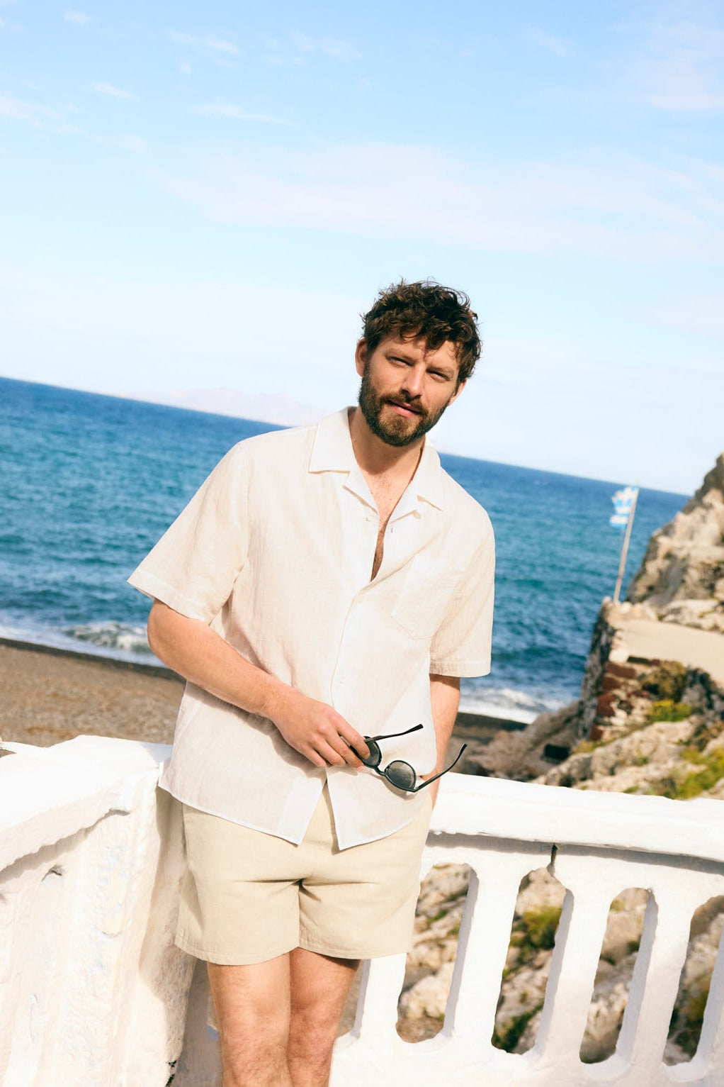 Camisa manga corta abotonada efecto lino blanco - Ysabel Mora