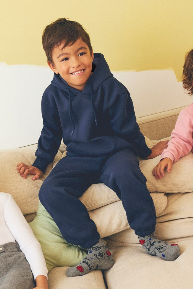Boys’ navy brushed tracksuit with hoodie and wide-leg joggers