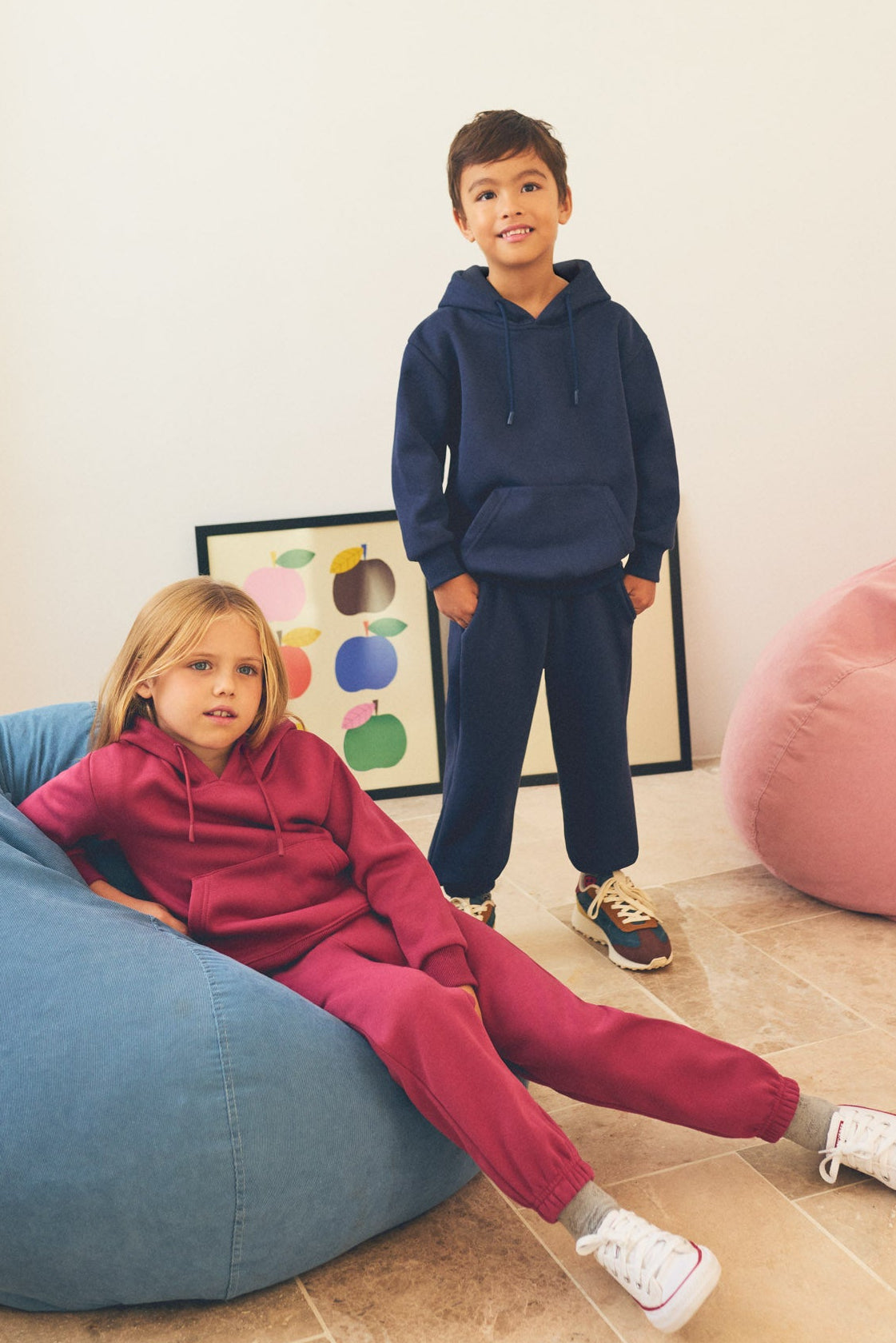 Boys’ navy brushed tracksuit with hoodie and wide-leg joggers