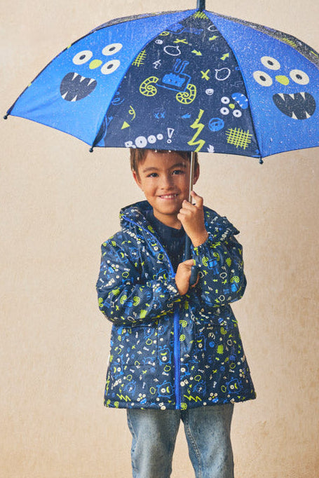 PRE-ORDER Boys' monster-print raincoat with fleece lining