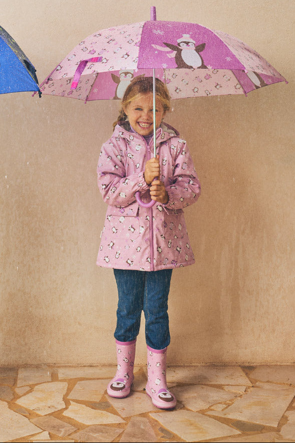 PRE-ORDER Girls' penguin-print wellington boots with lining