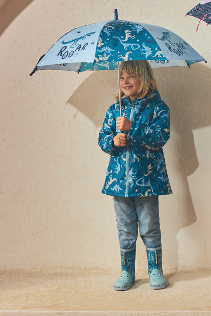 Boys' dinosaur-print raincoat with fleece lining