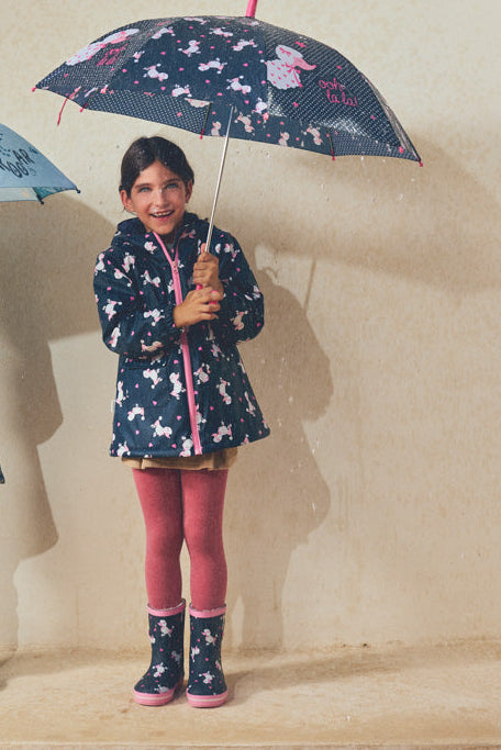 Girls' poodle-print raincoat with fleece lining
