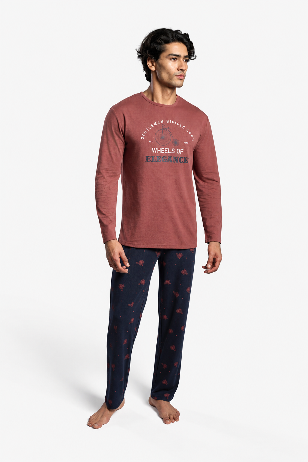 Men's long cotton Gentleman Bicycle Look printed pyjamas