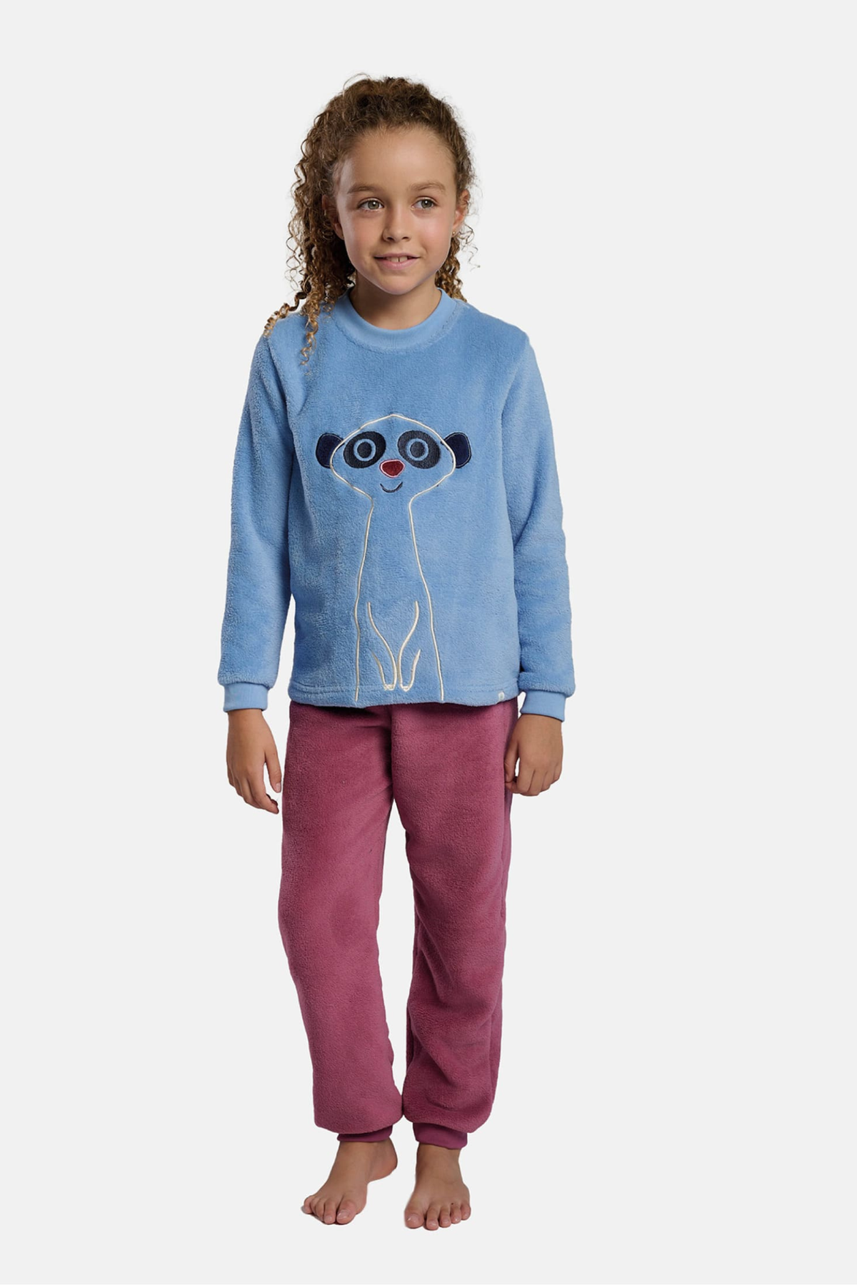 Girls' long coral fleece meerkat-print pyjamas
