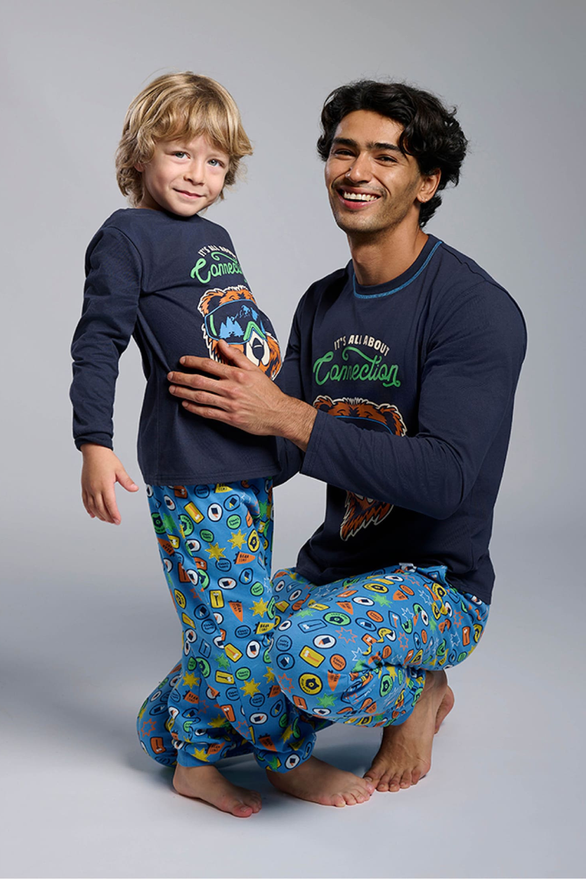 Boys' long cotton It's all about connection bear-print pyjamas