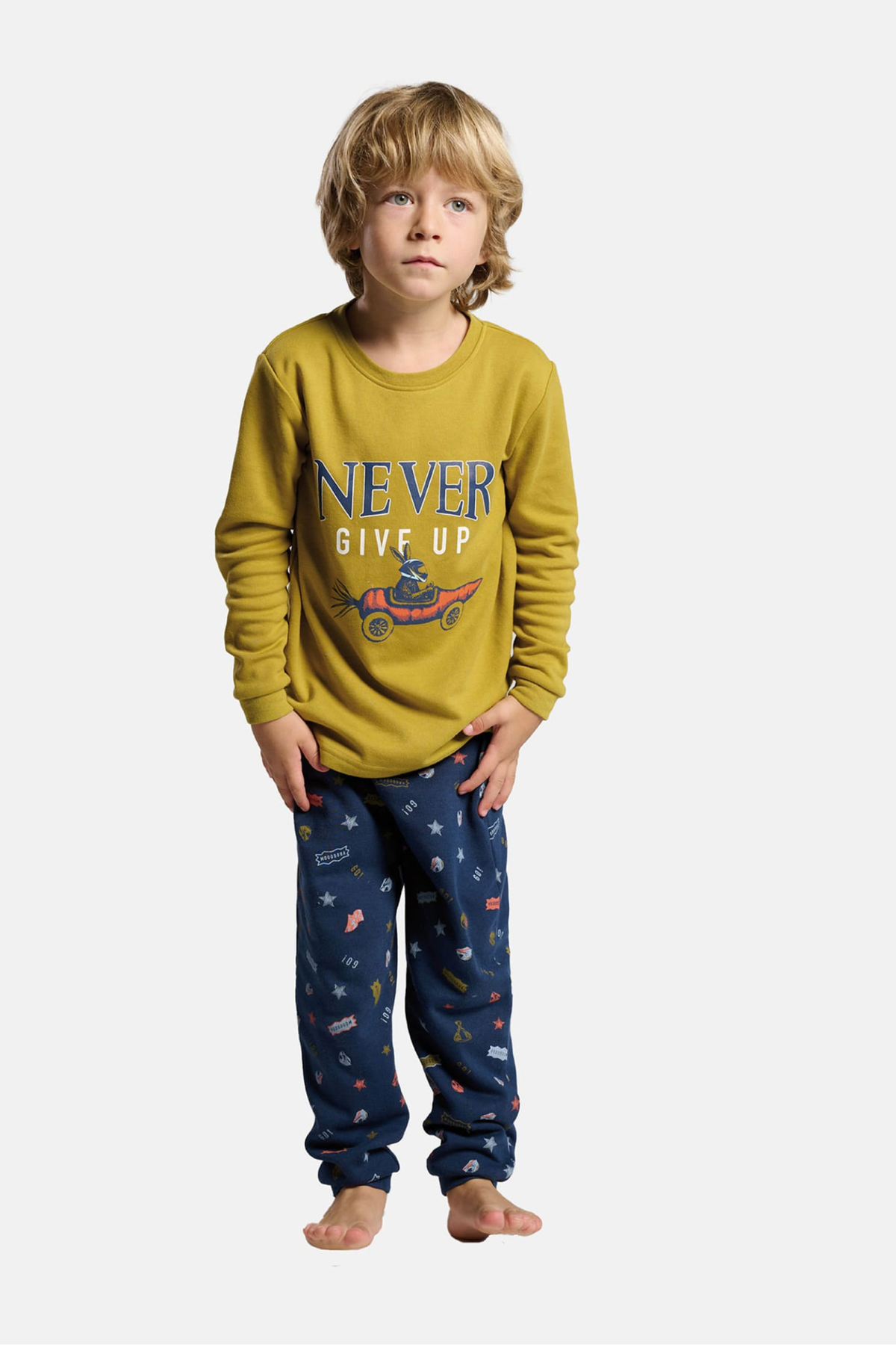 Boys' long brushed Never Give Up printed pyjamas