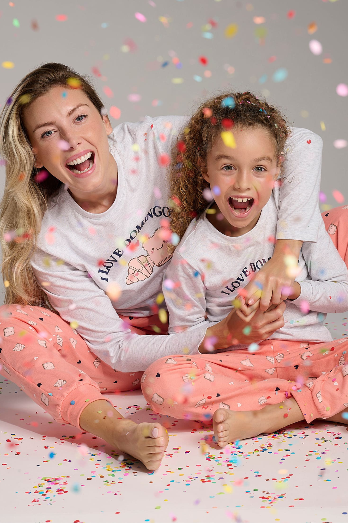 Girls' long cotton I Love Domingos printed pyjamas