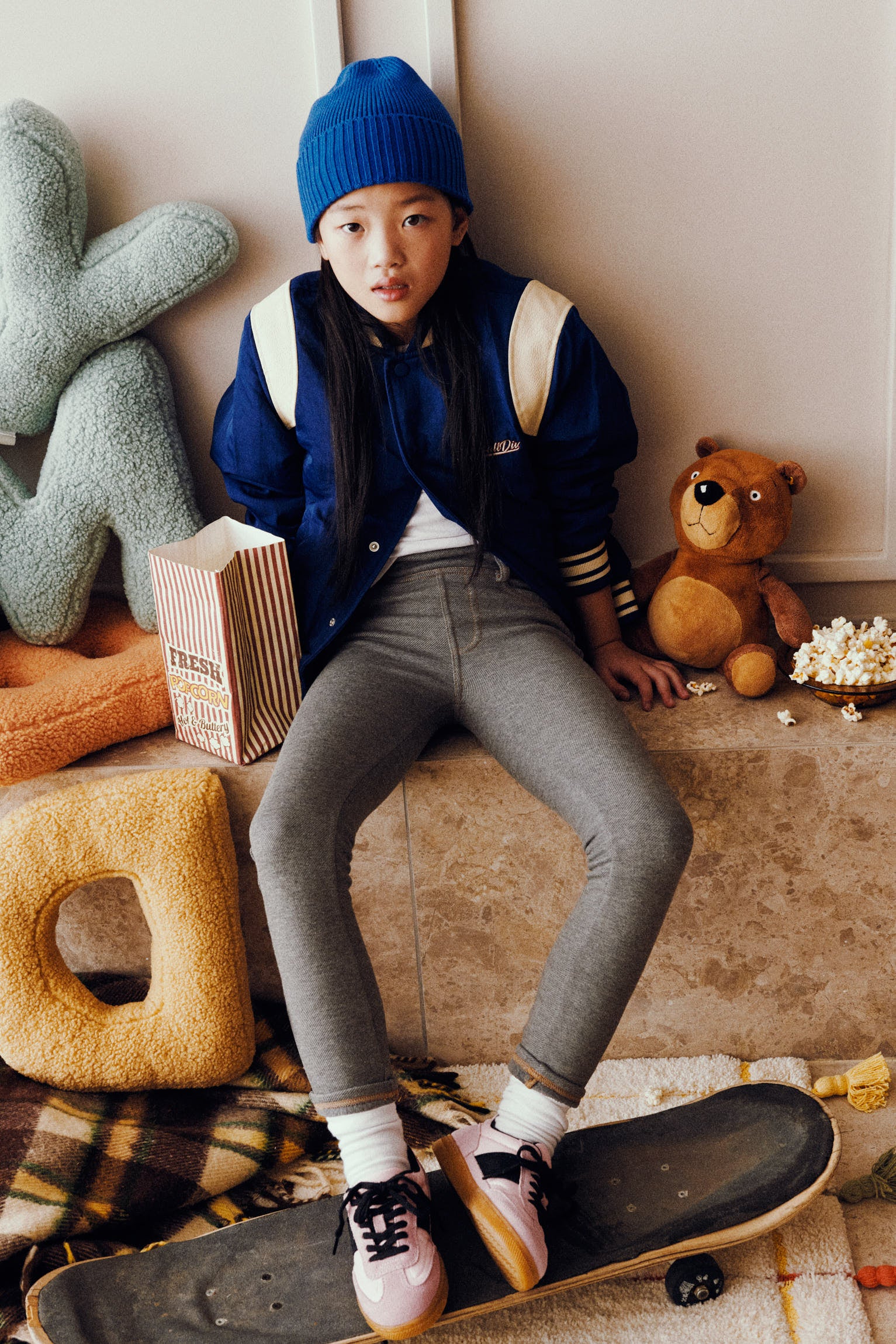 Grey denim effect thermal leggings for girls