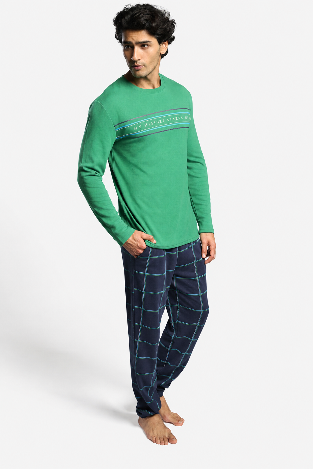 Men's long brushed My History Starts Here printed pyjamas