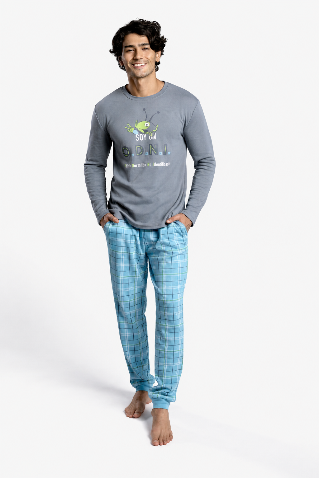 Men's long brushed alien-print ODNI pyjamas