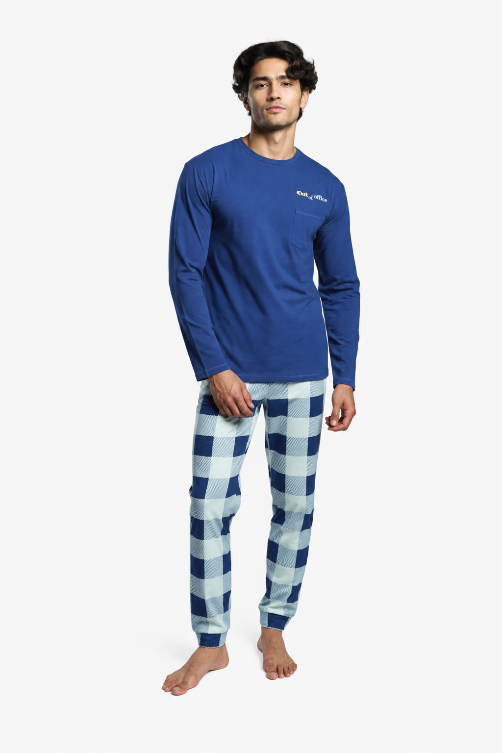 Men's long ultra-soft Out of Office checked pyjamas