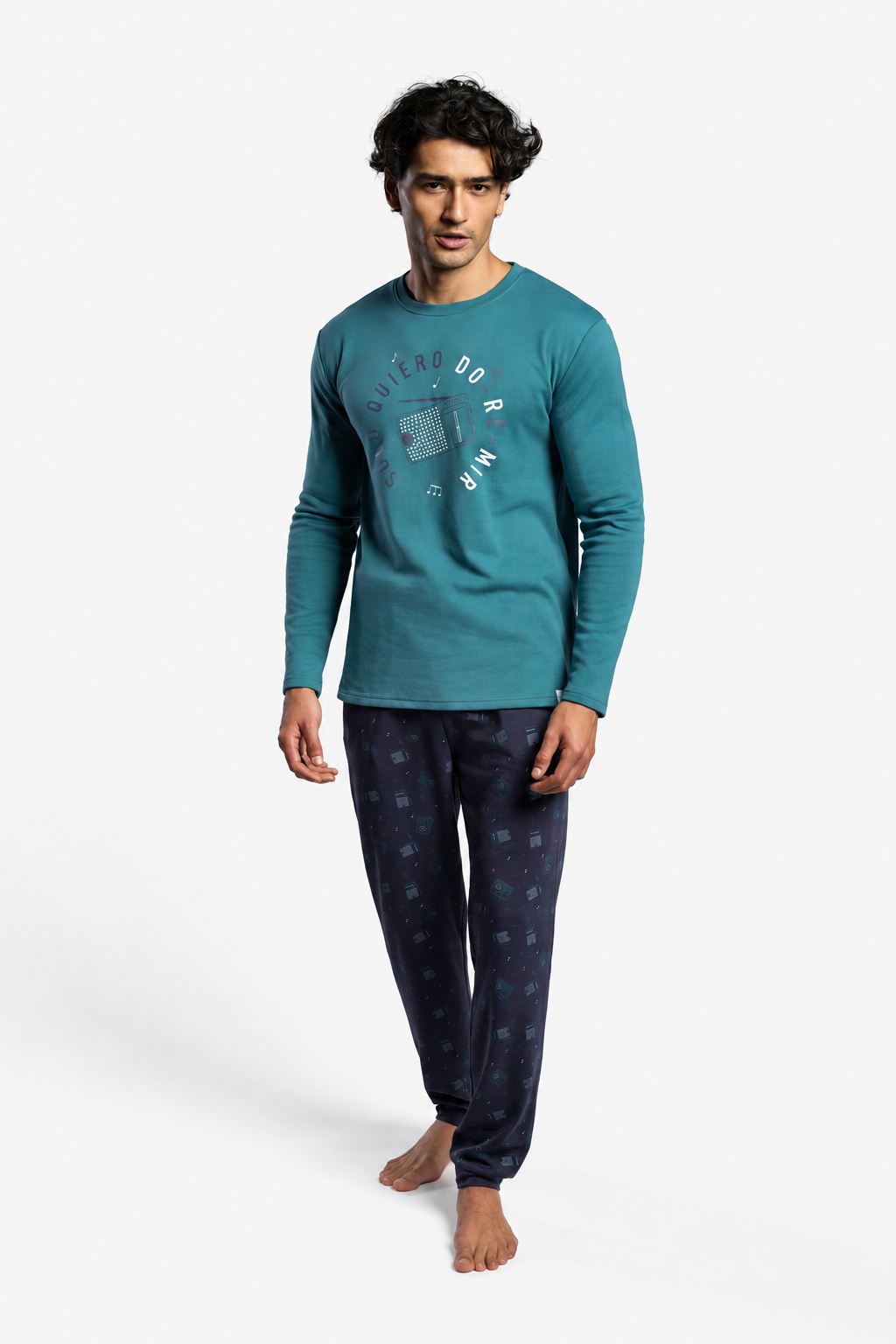 Men's long brushed radio-print pyjamas