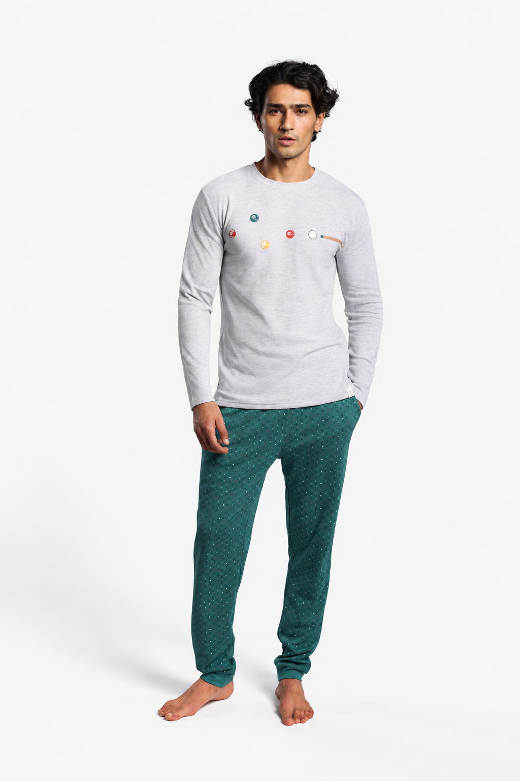 Men's long brushed billiards-print pyjamas