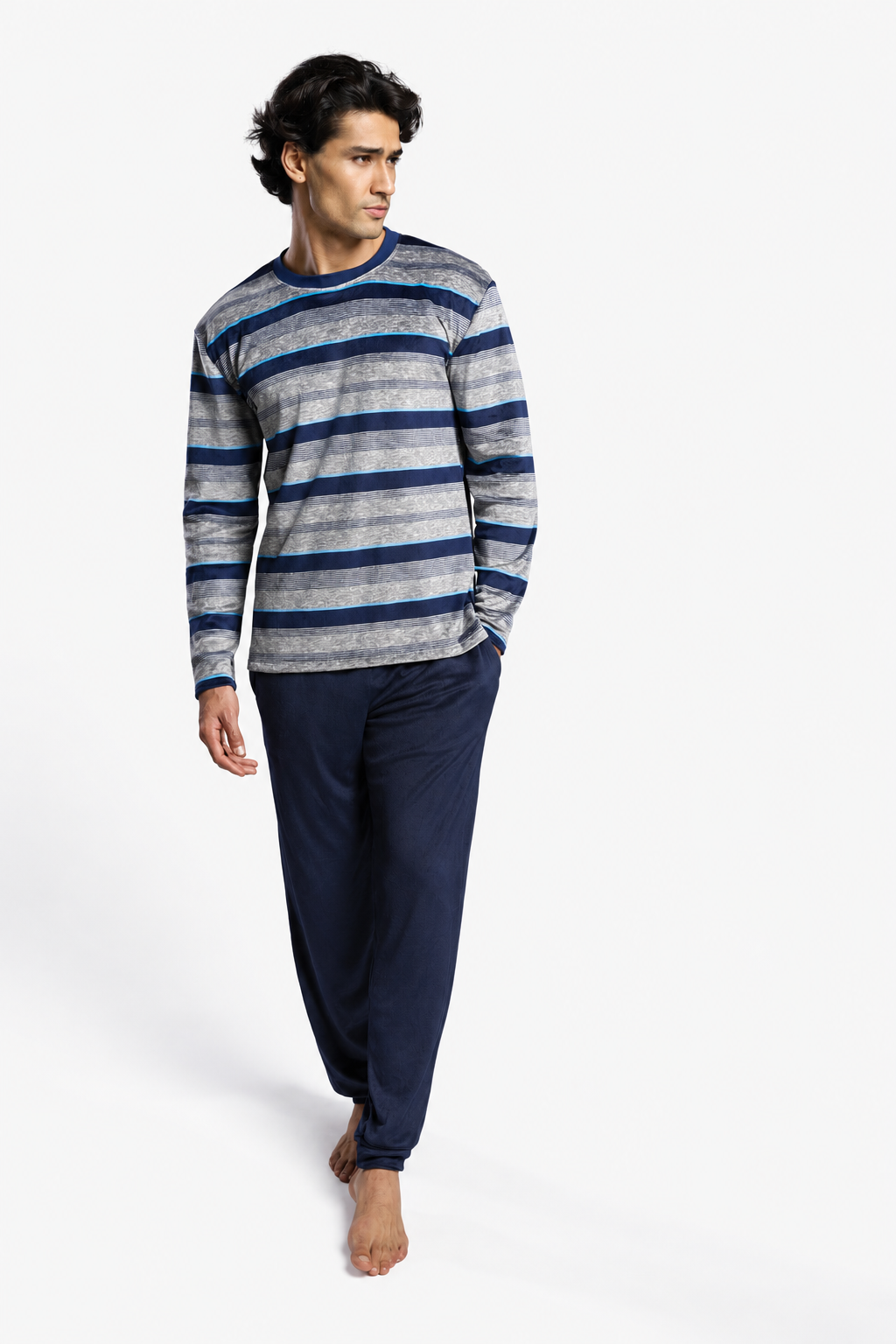 Men's long velvet striped pyjamas