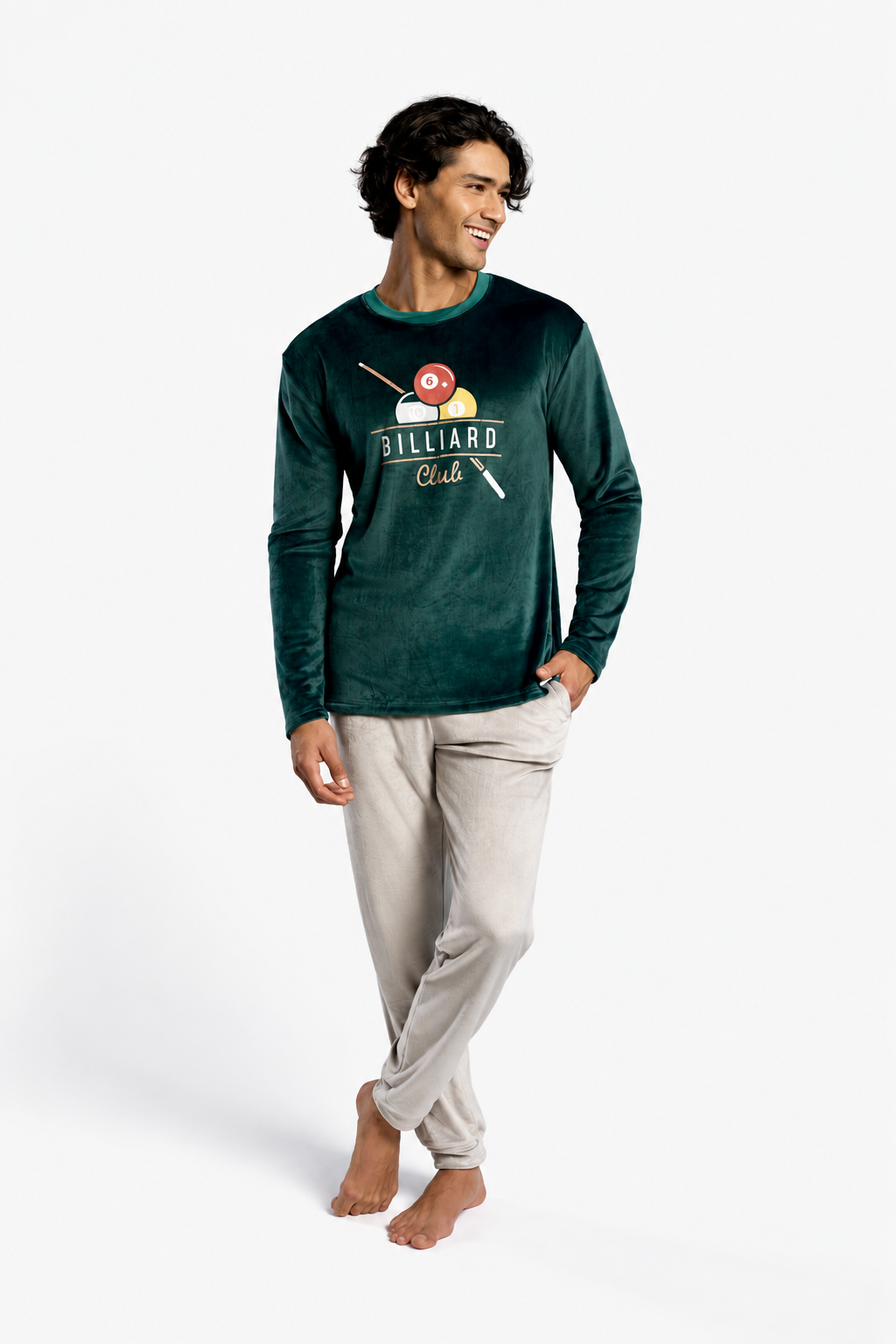 Men's long velvet billiards-print pyjamas