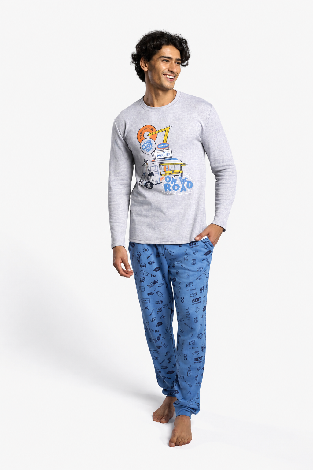 Men's long brushed Food Truck printed pyjamas