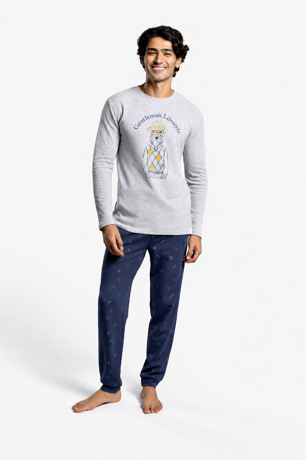 Men's long brushed Gentleman Lifestyle printed pyjamas