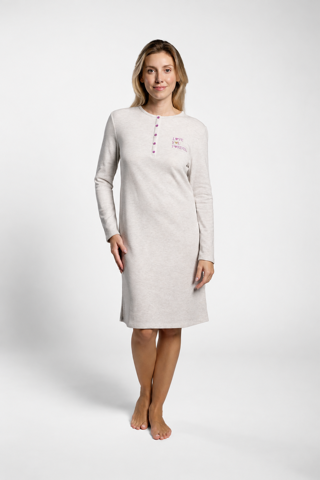 Women's plain light-grey brushed nightdress