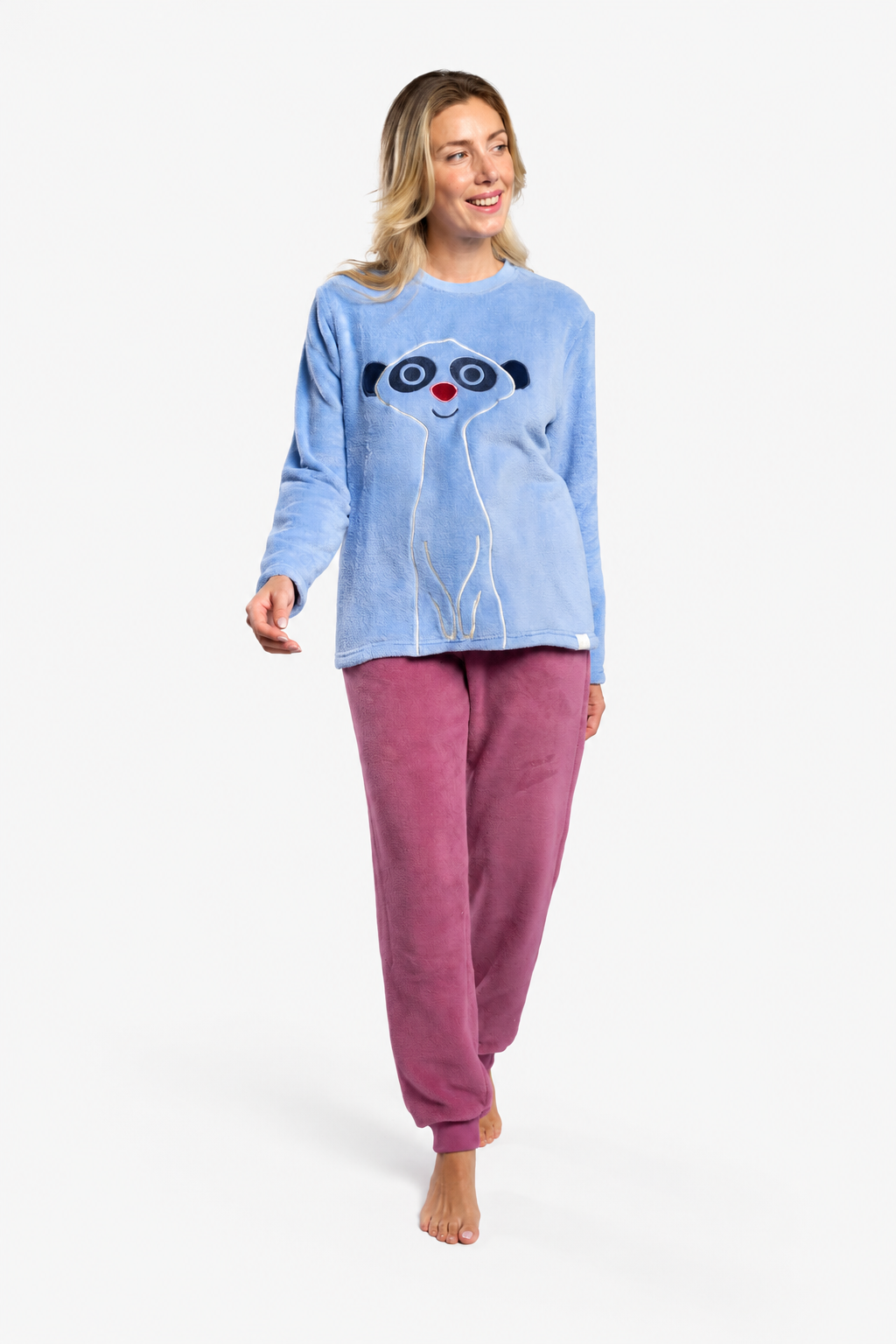 Women's long coral fleece meerkat pyjamas