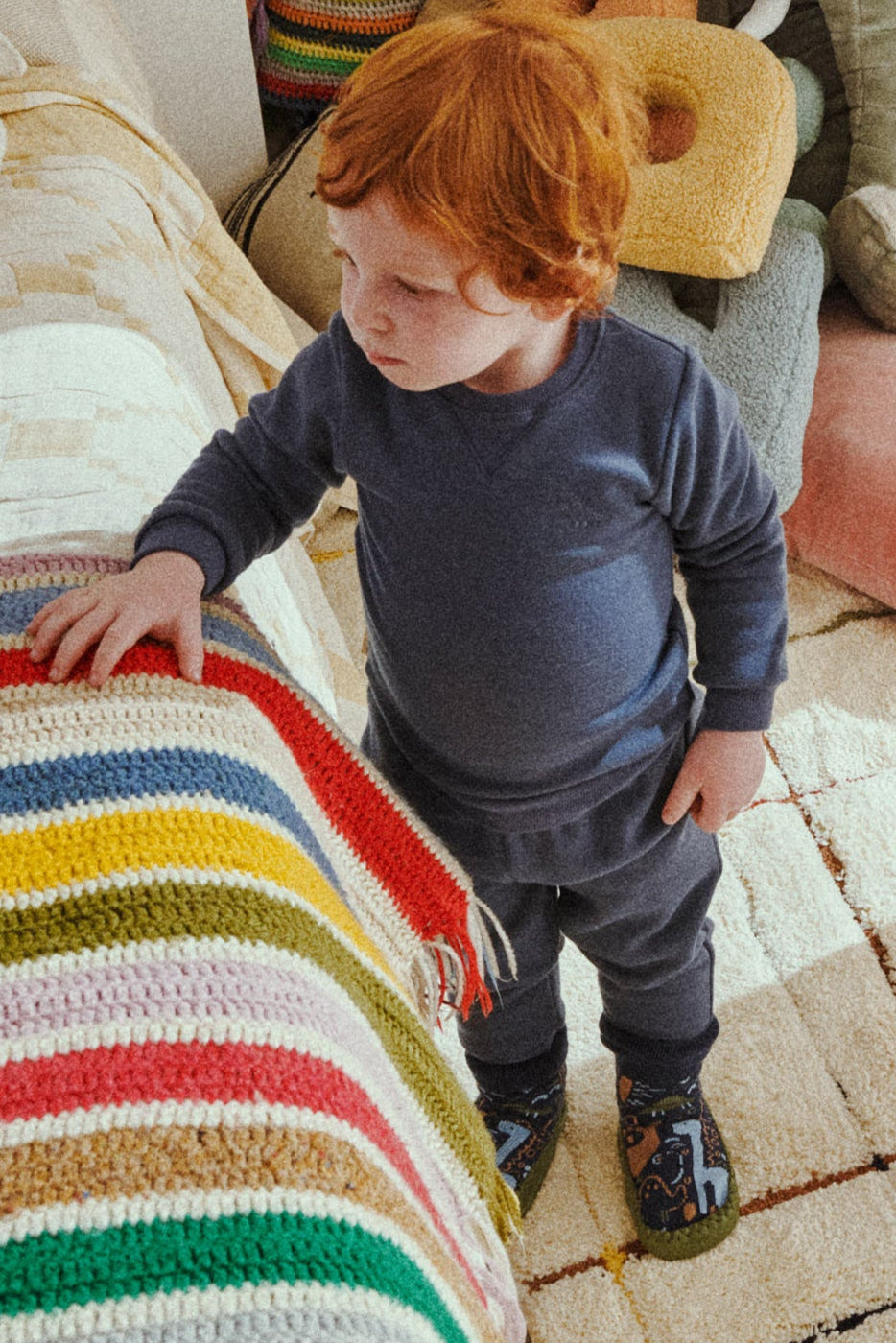 Thermal baby slipper sock with non-slip Dino sole