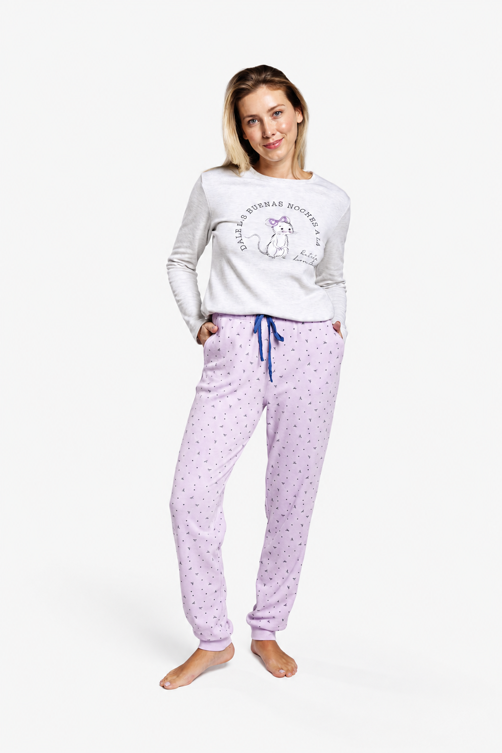 Women's long brushed Good Night printed pyjamas