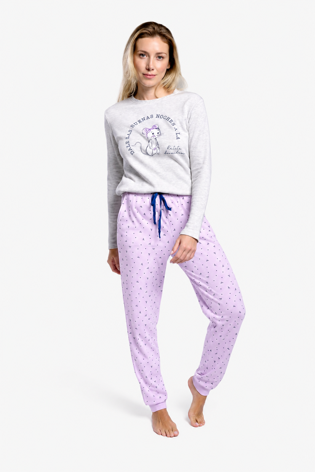 Women's long brushed Good Night printed pyjamas