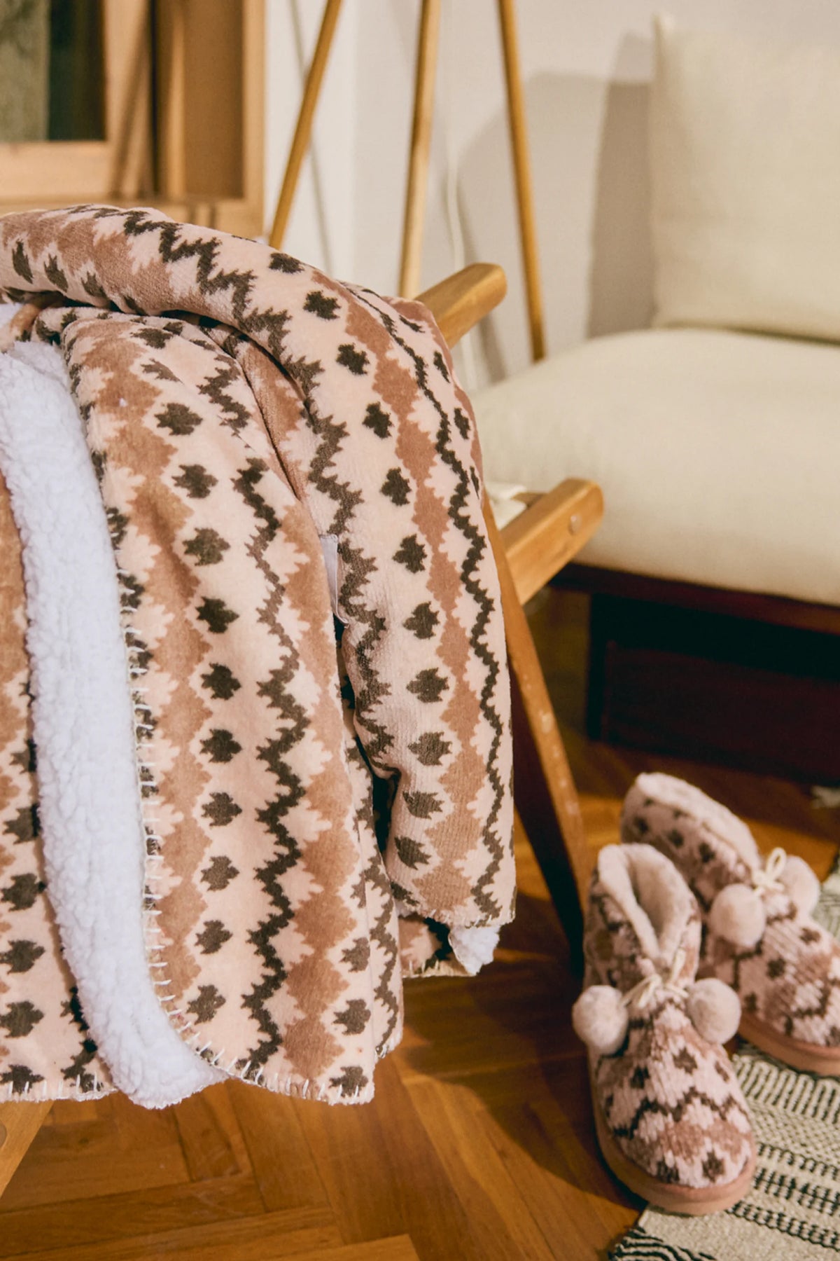 Ethnic-print shearling blanket