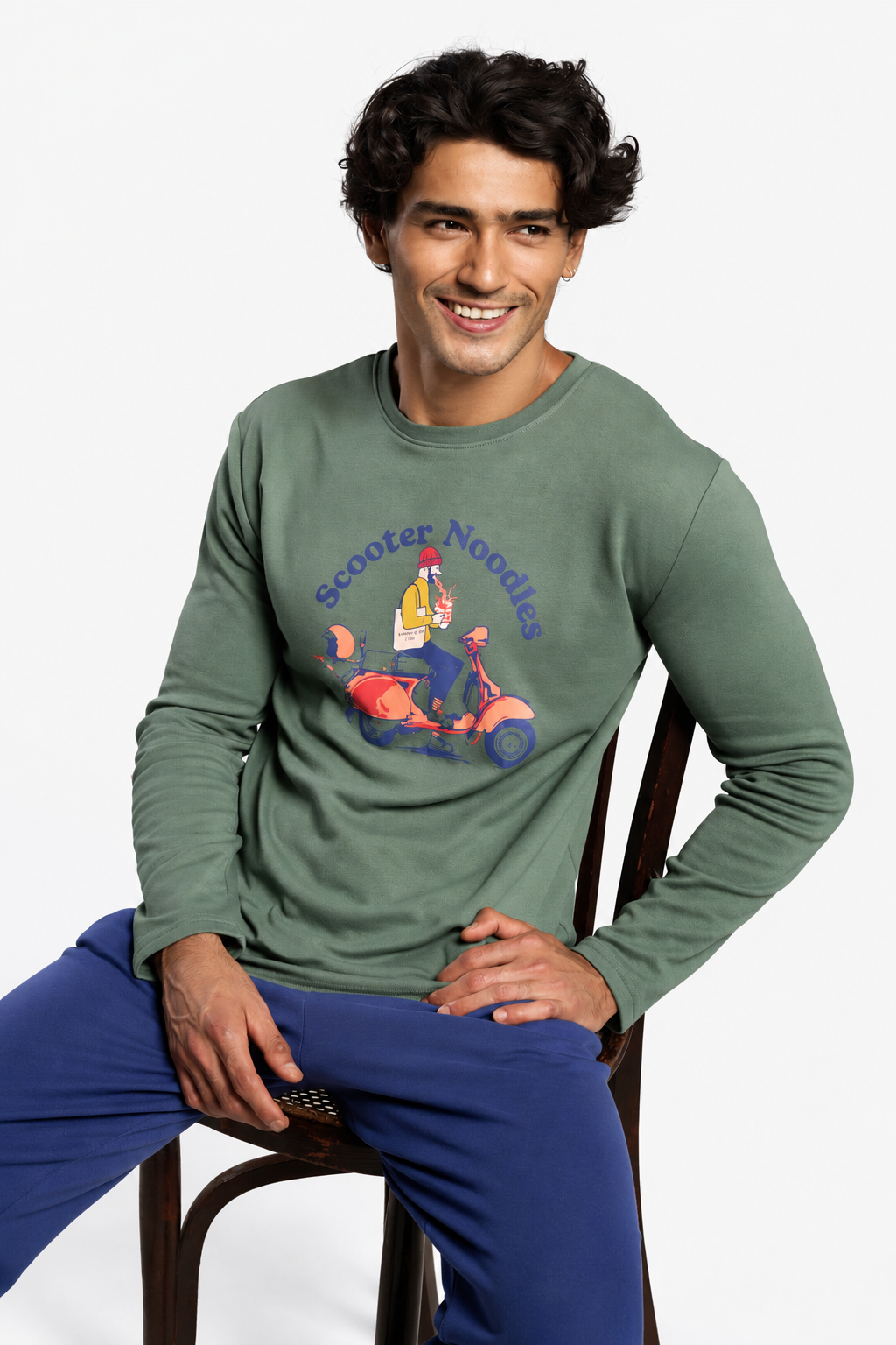 Men's long brushed Scooter Noodles printed pyjamas