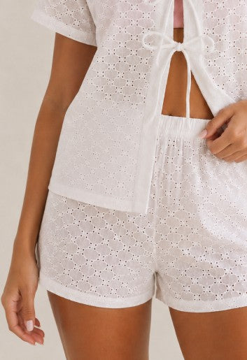 White embroidered cotton shorts