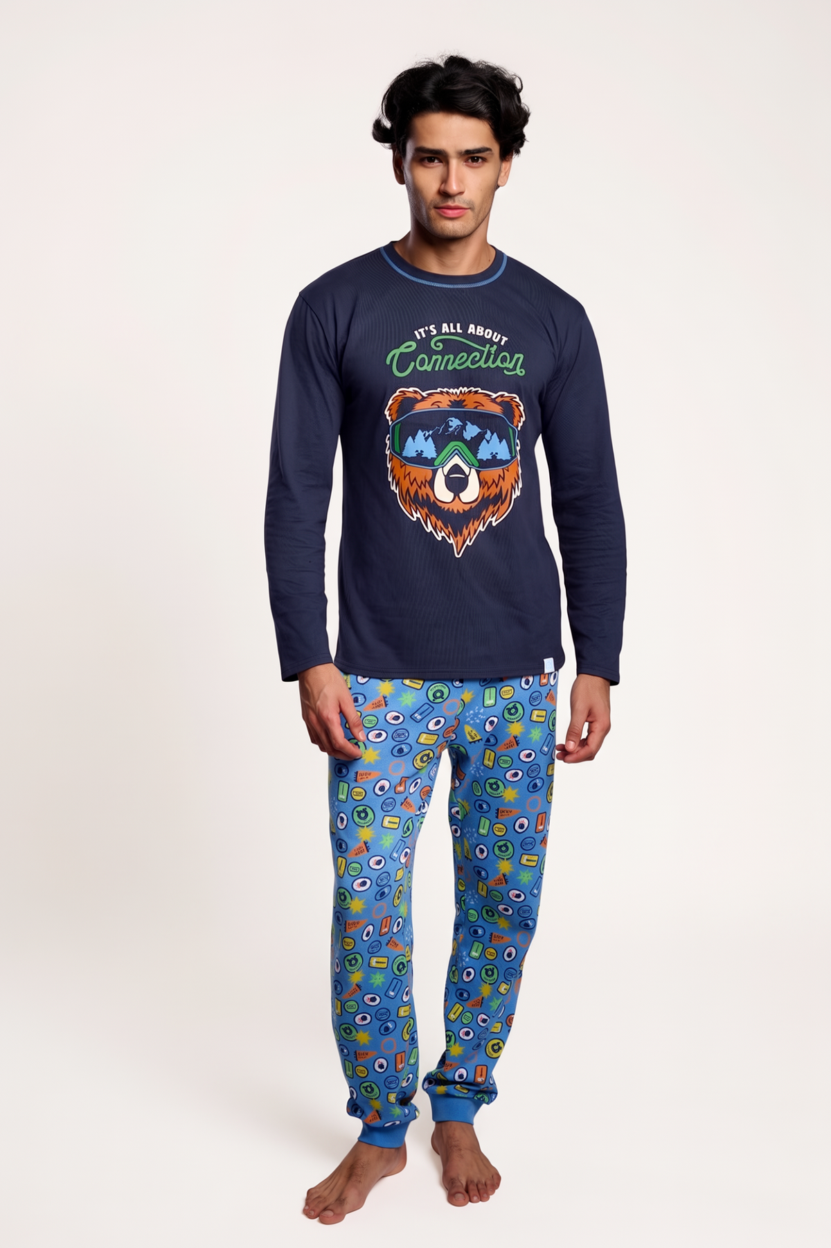 Men's long cotton bear-print It's all about Connection pyjamas