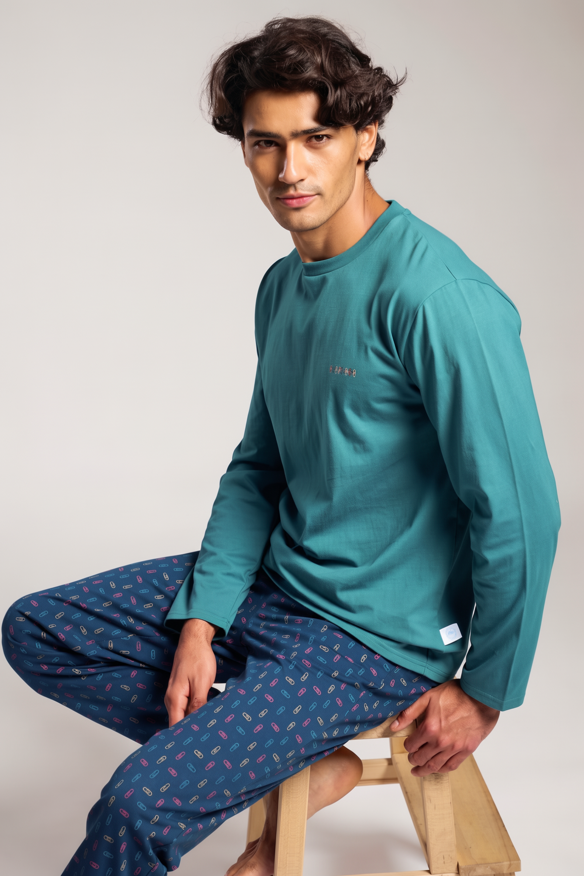 Men's long cotton paperclip-print pyjamas