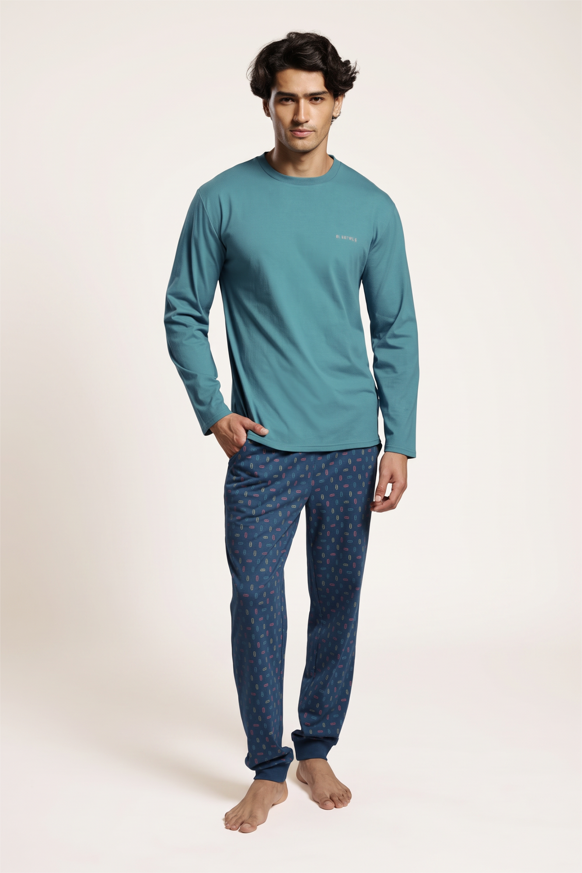 Men's long cotton paperclip-print pyjamas