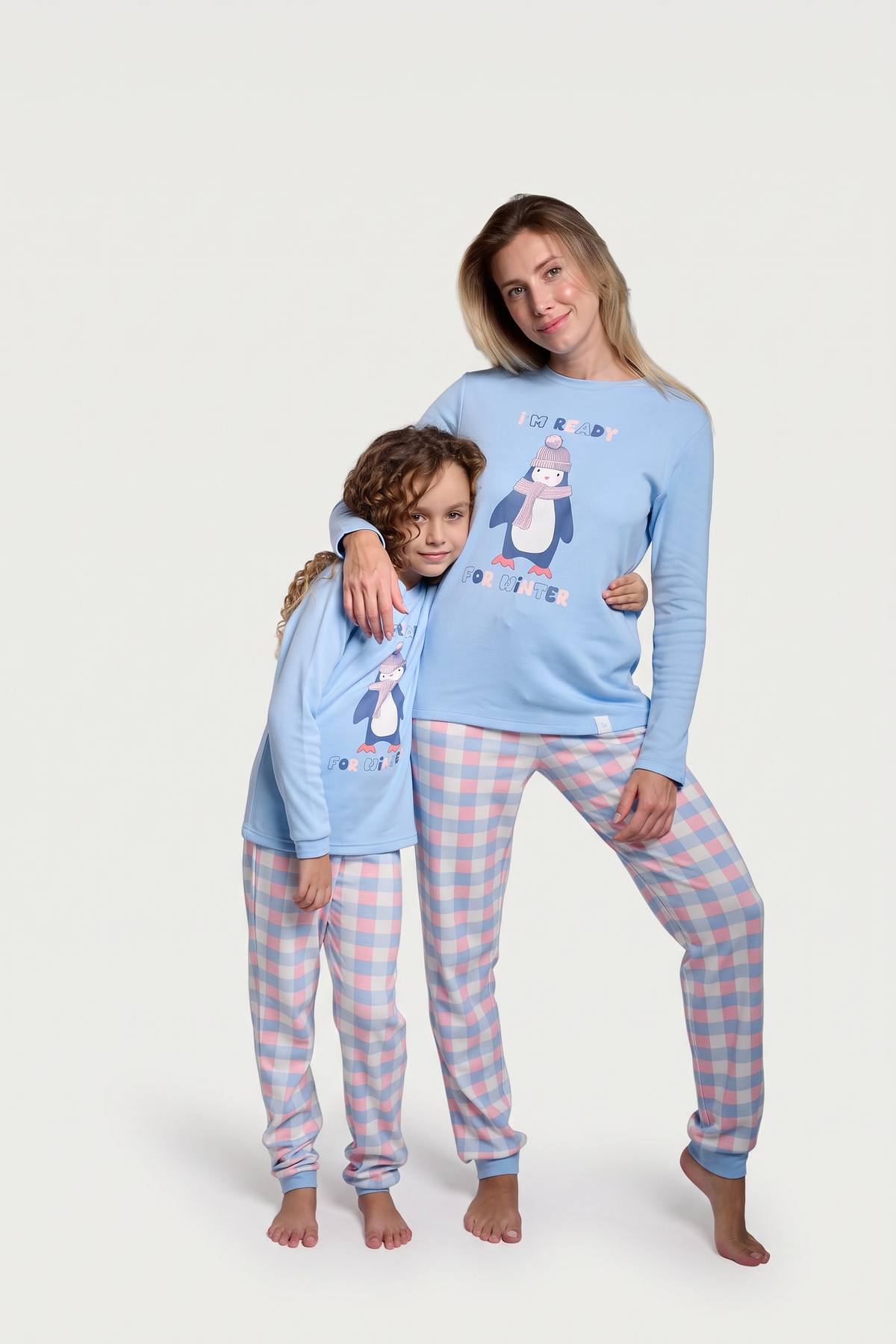 Women's long brushed Winter checked pyjamas