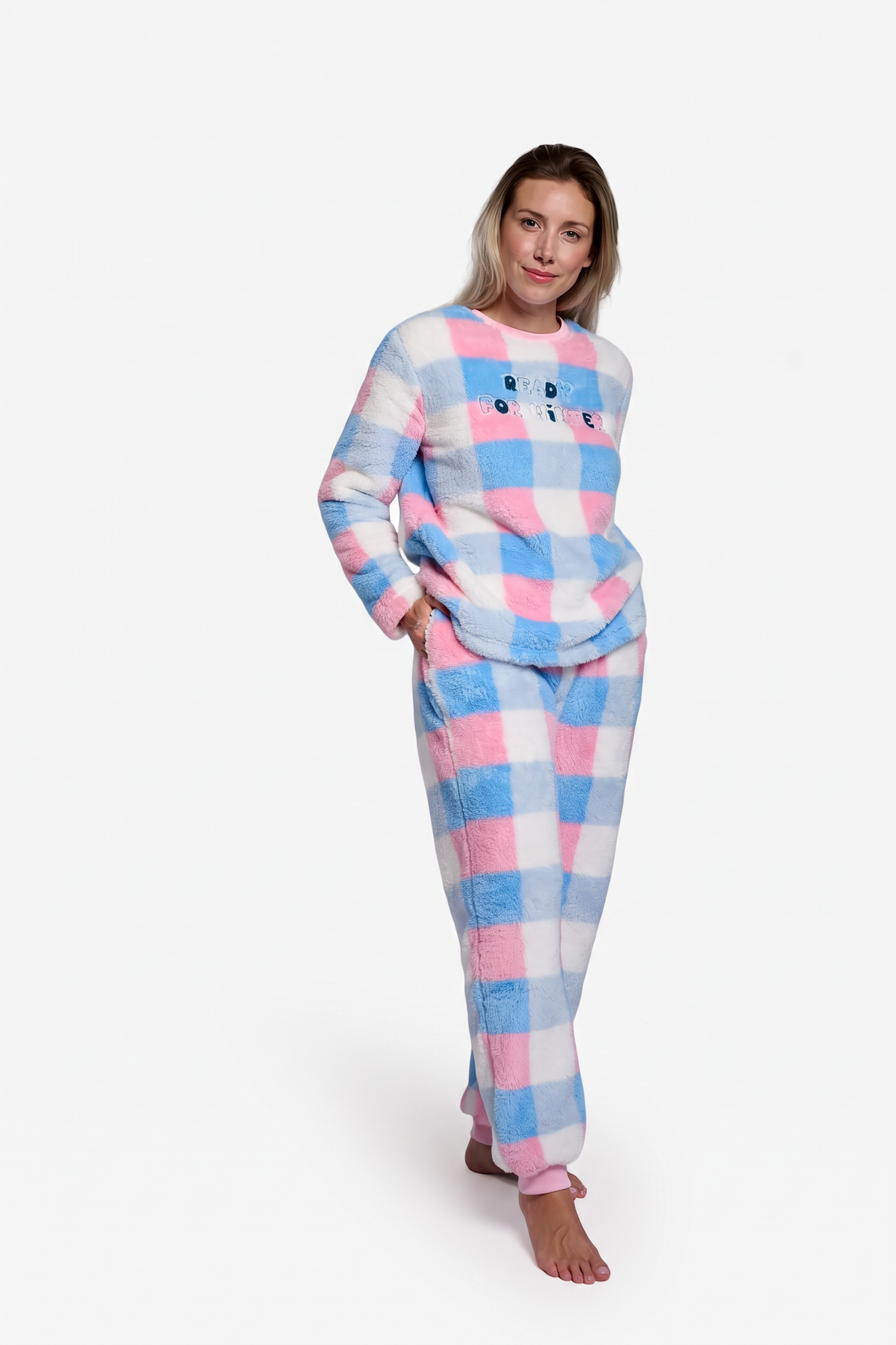 Women's long checked sherpa fleece pyjamas