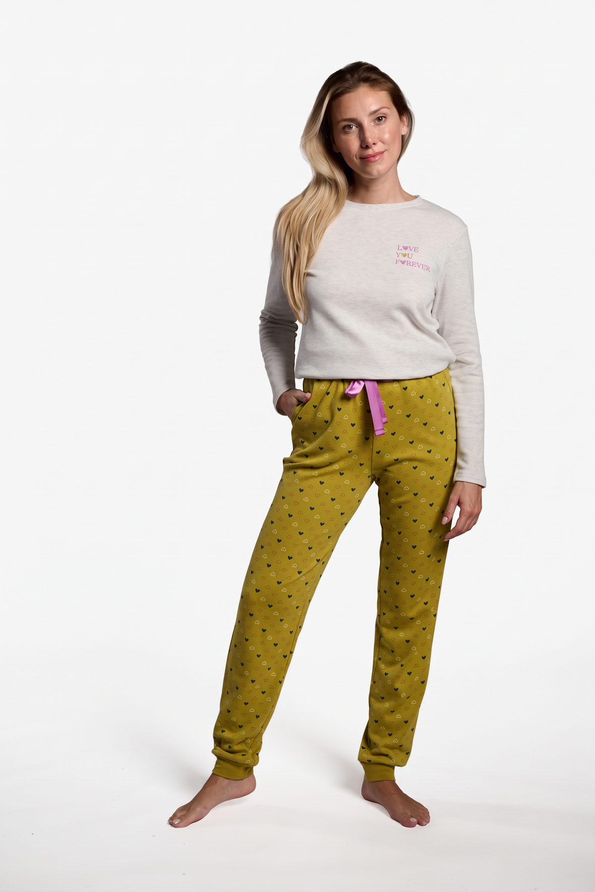 Women's long brushed heart-print pyjamas