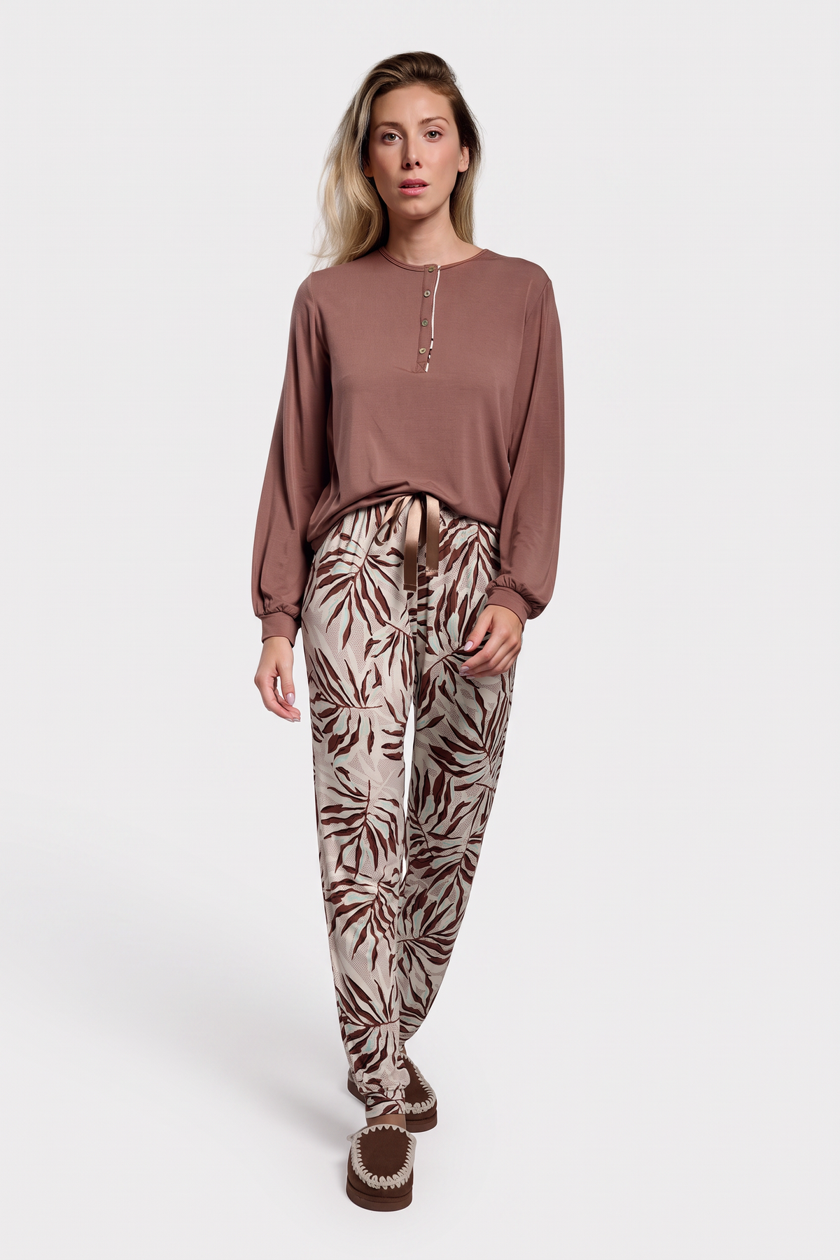 Women's lightweight long tropical-print pyjamas