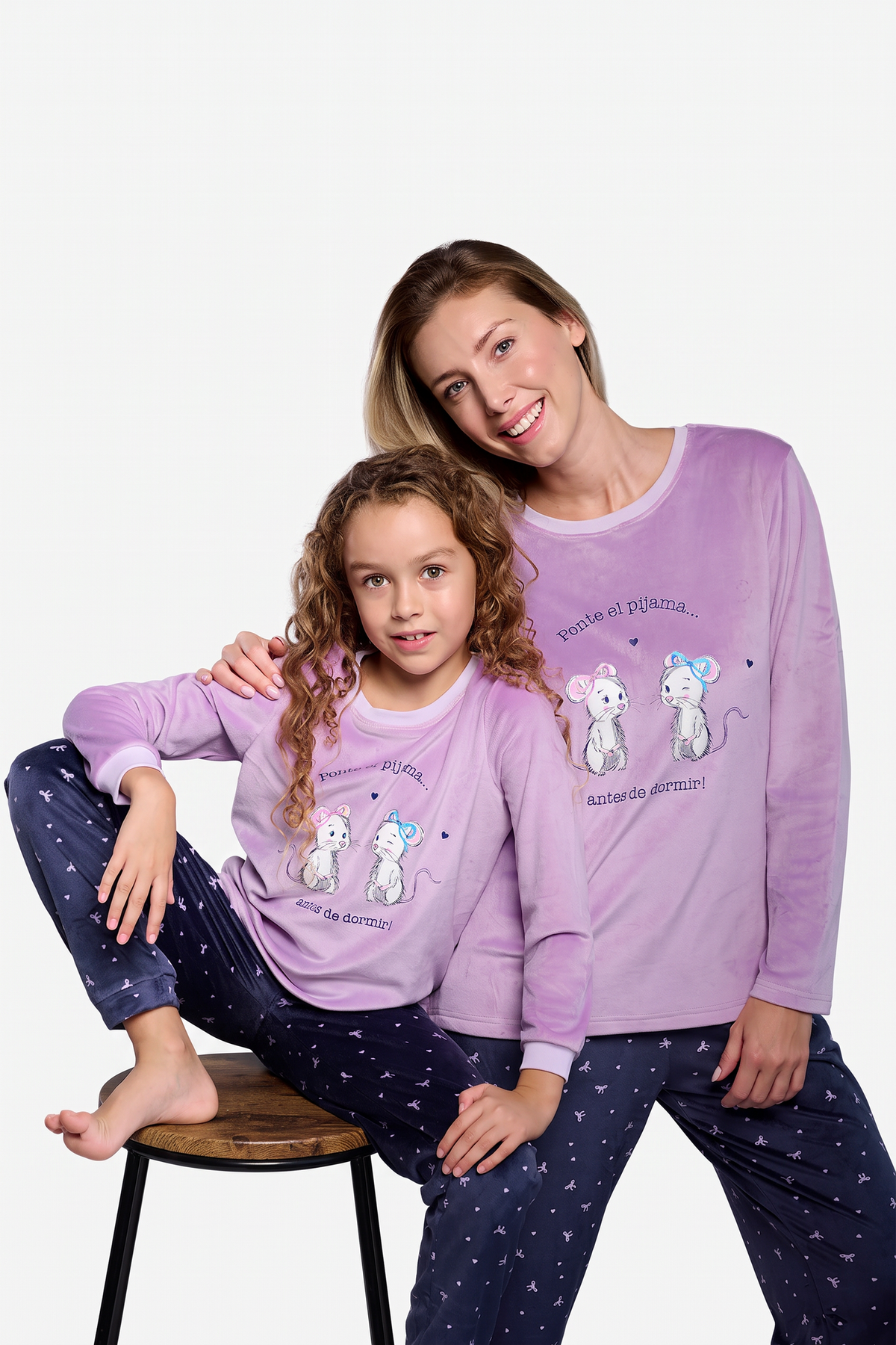 Women's long velvet fun-print pyjamas